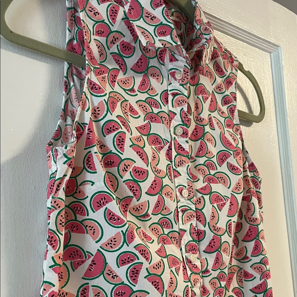 J. Crew Sleeveless Watermelon-Print Collared Blouse - Pink & White - Picture 2 of 10